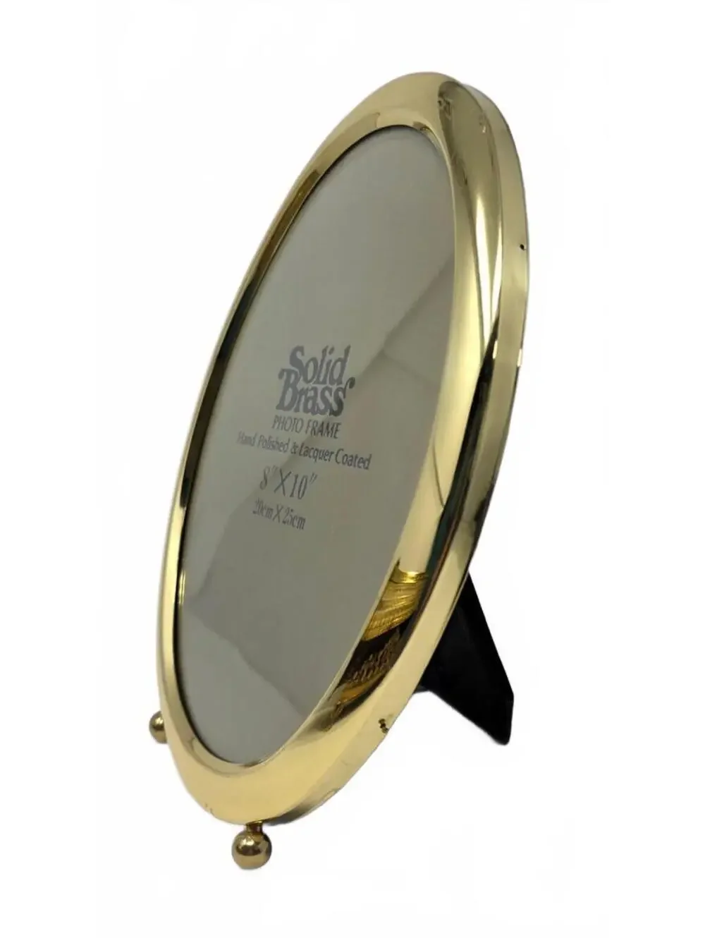 Vintage Solid Brass Oval 8x10 Picture Frame Footed Gold Tabletop Decor